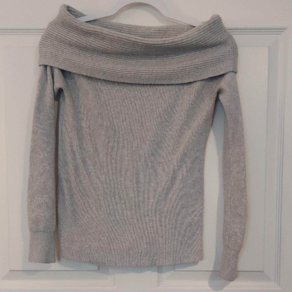 Leith Nordstrom Gray Off Shoulder Foldover Ribbed Knit Sweater Women’s Sz. S